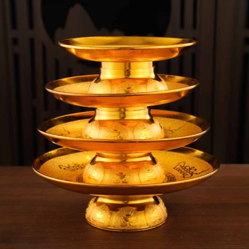 Placer Gold Lucking Plastic Buddha Worship Fruit Plate Home Buddha Front Worship Fairy God of Wealth Fruit Plate for Worship