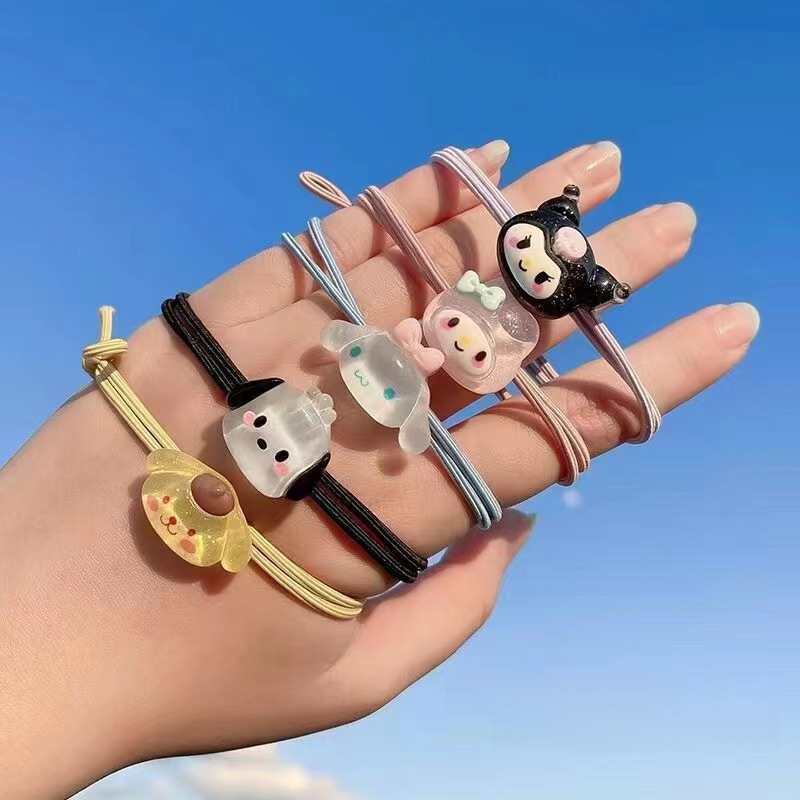 New cute Sanrio head rope rubber band ins woven high elastic hair band hair rope Mori new ponytail tie