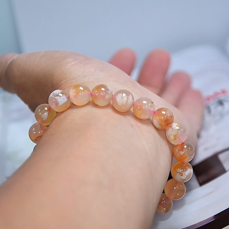 Natural Cherry Blossom Agate Bracelet Pink Flower Agate Bracelet DIY Jewelry Fashion Versatile Live Broadcast Welfare Manufacturer Wholesale