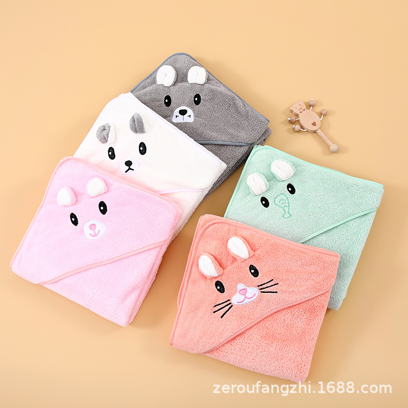 Wholesale Baby Cushion Absorbent Newborn Children Autumn and Winter Class A Bathrobe Thickened Package Cartoon Hooded Bath Towel Cape