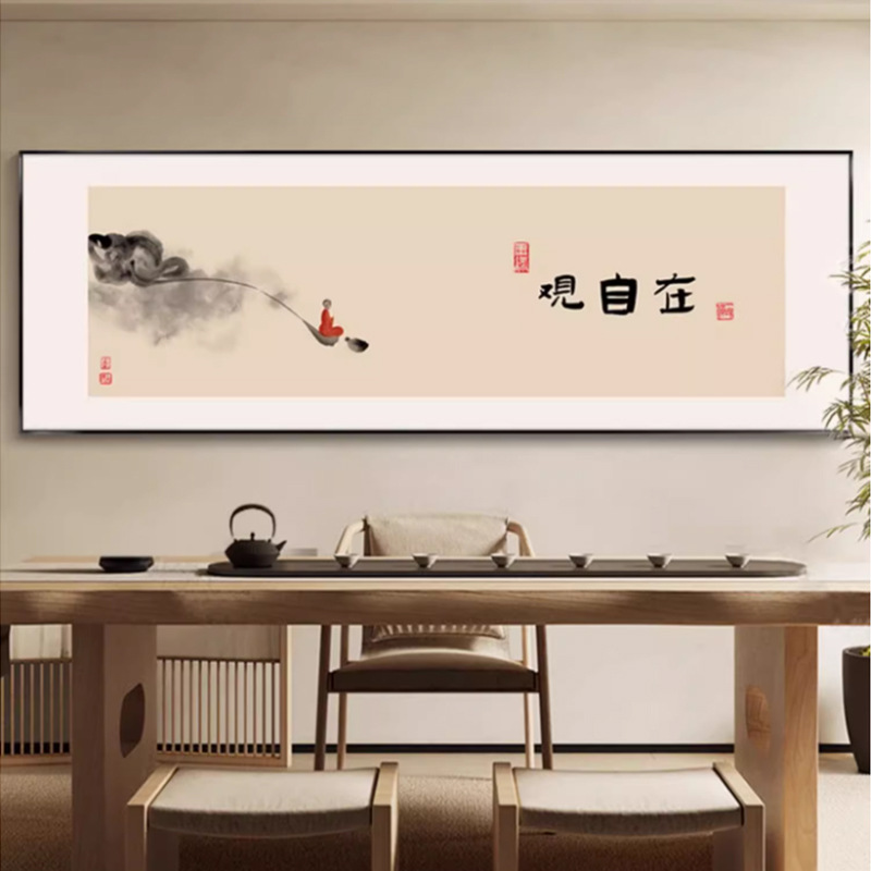 See the Calligraphy and Painting Tea Room Hanging Painting, New Chinese Style Living Room Background Wall Decoration Painting, Restaurant Flower and Bird Zen Office Mural