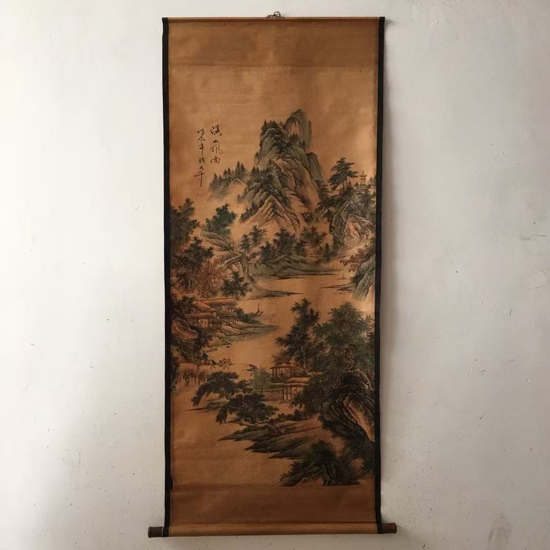 Antique Wholesale Old Living Room Decoration Central Hall Painting Calligraphy and Painting Zhang Daqian Tang Yin Landscape Figures Flowers and Birds Hanging Paintings
