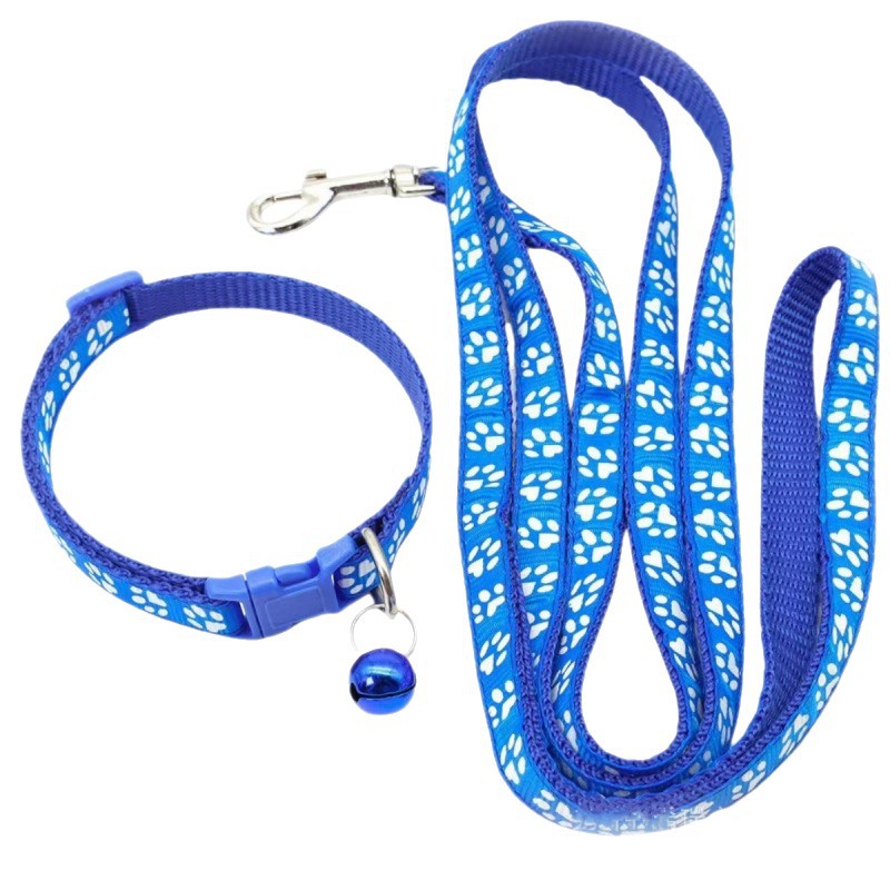 Cat and Puppy Footprint Collar for Walking Cats to Prevent Break-Away Traction Rope, Kitten Collar, Bell, Adjustable Rope
