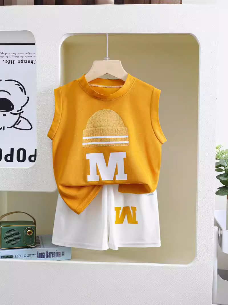Summer new children's vest suit boys sleeveless top shorts Korean summer two-piece children's clothing thin wholesale