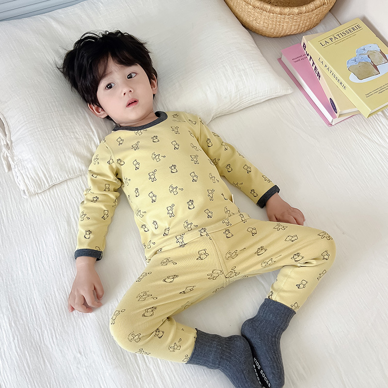 Happy Pig Girls Class a Underwear Set Children's New Pure Cotton Bottoming Pajamas Boys Baby Autumn Clothes Autumn Pants