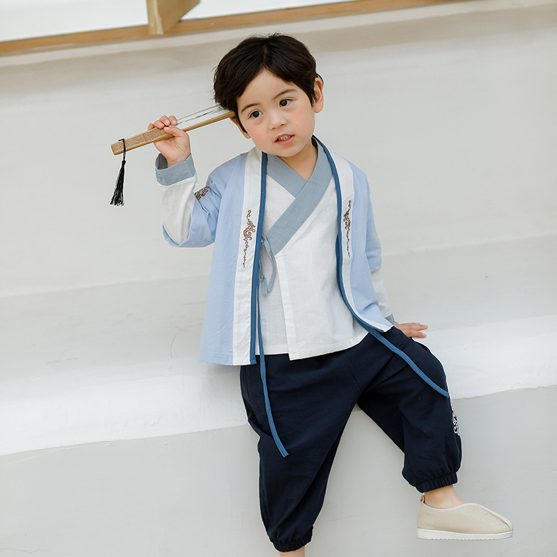 Boys' Baby Tang Suit Three-Piece Set Retro Style Hanfu Children's Clothing Chinese Style Embroidered Cardigan Suit June 1 Performance Clothes