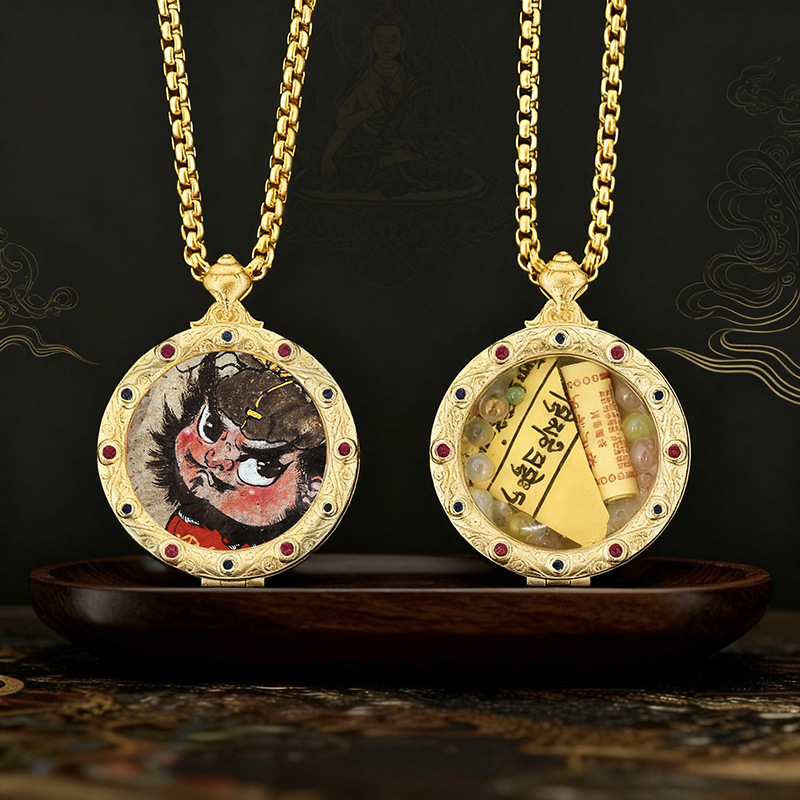 Xizang Hand-Painted Thangka Pendant Twelve Zodiac Signs Zakhilam Thangka Shell Gawu Box Pendant Necklace Street Stall Wholesale