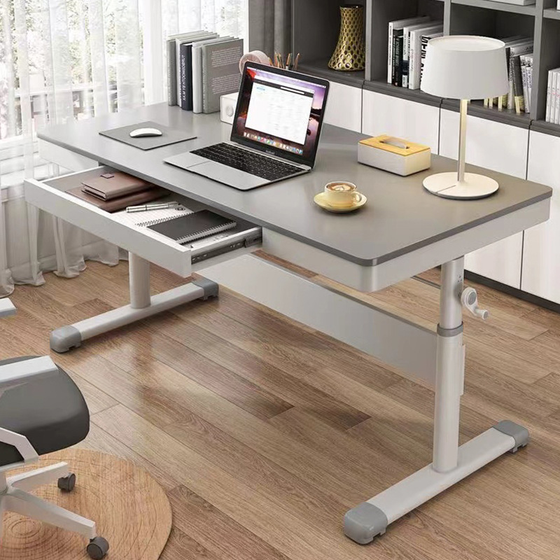 Adjustable Desk with Drawer, Hand-Cranked Office Desk, Home Writing Desk, Cross-Border Computer Desk, Bedroom Student Study Desk
