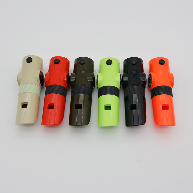 Outdoor life-saving supplies 7-in-1 whistle multifunctional portable emergency compass magnifying glass flashlight thermometer