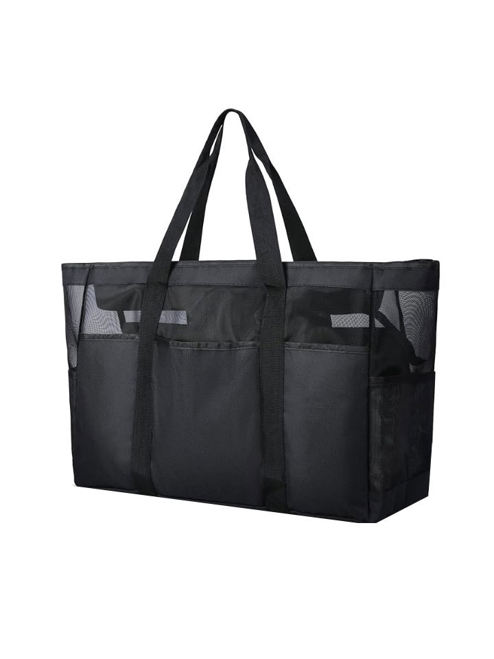 Large-Capacity Beach Bag Mesh Handbag Transparent Cosmetics Bag Waterproof Shoulder Bag Zipper Mesh Shopping Mall Shopping Bag