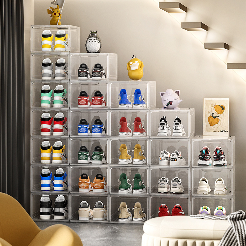 Shoe Box Thickened Sneakers Large Storage Box Flip Transparent Combination Shoe Cabinet Aj Space Artifact Hard Plastic Shoe Rack