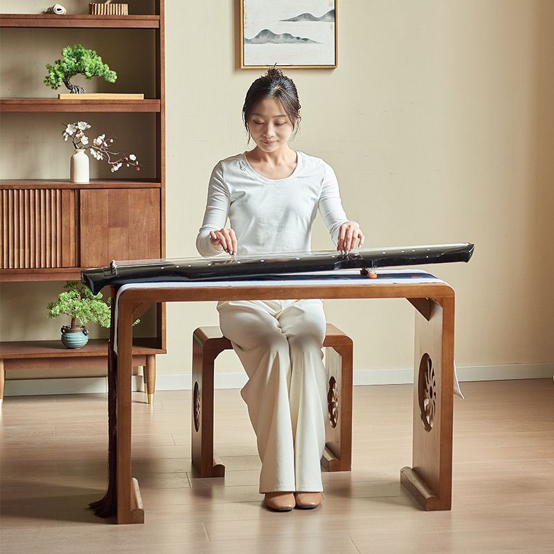 Solid Wood Guqin Table and Stool Set, Antique-Style Guqin Table, Melodious Guqin Table, Traditional Chinese Calligraphy Table