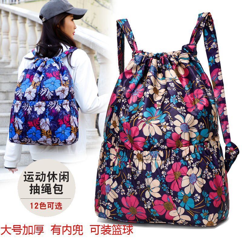 Cross-border backpack all-match nylon drawstring bag women's outdoor sports bag large capacity mummy bag backpack lightweight travel