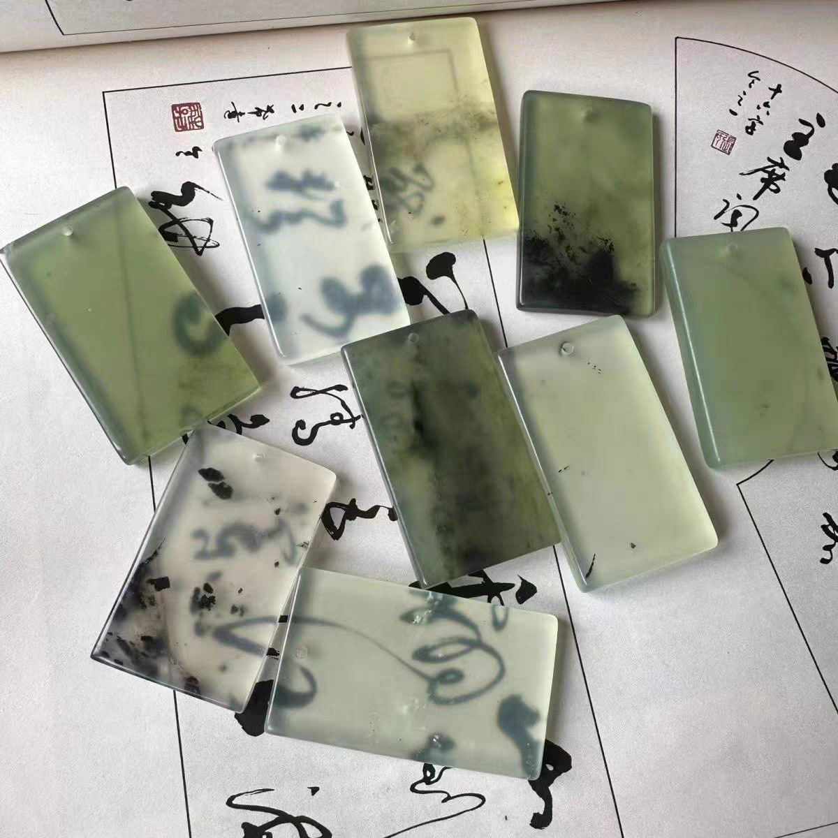 Natural jade nothing brand pendant ink brand pendant manufacturers wholesale clear sale Chinese beautiful square pendant