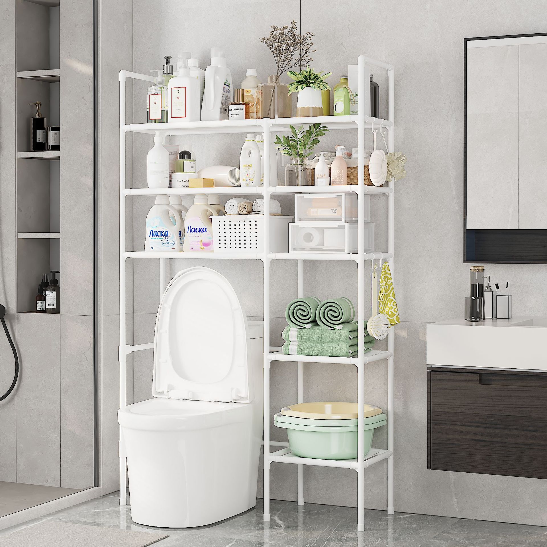 Large-Capacity Storage Rack Above the Washing Machine Storage Rack with Armrests on the Toilet Multi-Layer Bathroom Storage Rack