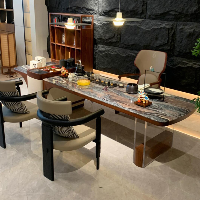 New Chinese Style Solid Wood Tea Table 2025 New Classy North American Black Walnut Slate Tea Table Modern Accessible Luxury Tea Table