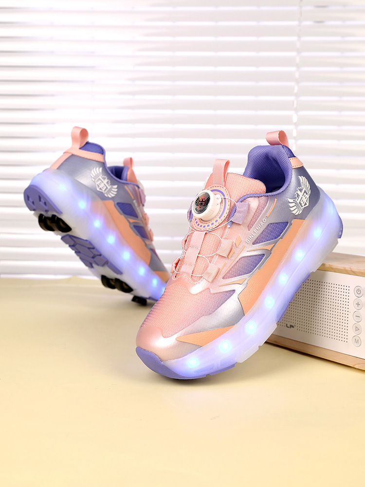 Children's Four-Wheel Roller Shoes with Brakes, Detachable, Rechargeable, Flashing Lights for Boys and Girls, Roller Shoes for Adults, Dazzling