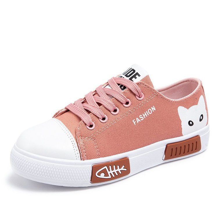 Large Size Canvas Shoes for Women, Casual White Shoes, Kitten Student Shoes, Low-Top Flat Ins Street Fashion Shoes for Women