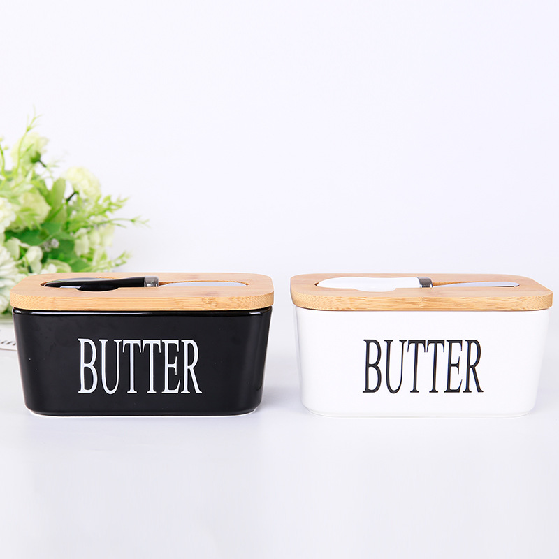 3-color bamboo lid with ceramic knife Butter Box Kitchen finishing refrigerator storage sealed tank rectangular storage box