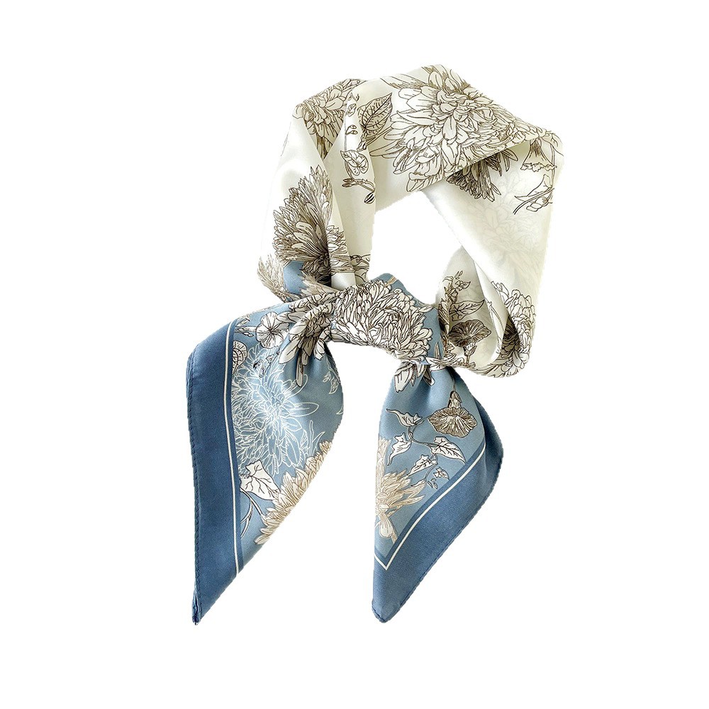 Customized Retro Square Scarf Silk Scarf for Women in the Workplace White-Collar Elegant Scarf Scarf Summer Thin Artistic Printed Shawl