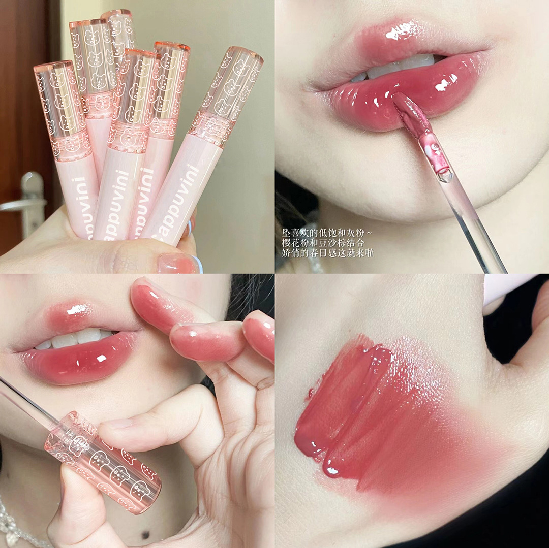 Cappuvini Bubble Lip Glaze Set Mirror Water Gloss Glass Lip Glaze Women's Lipstick Affordable Student Milk Tea Color Lip