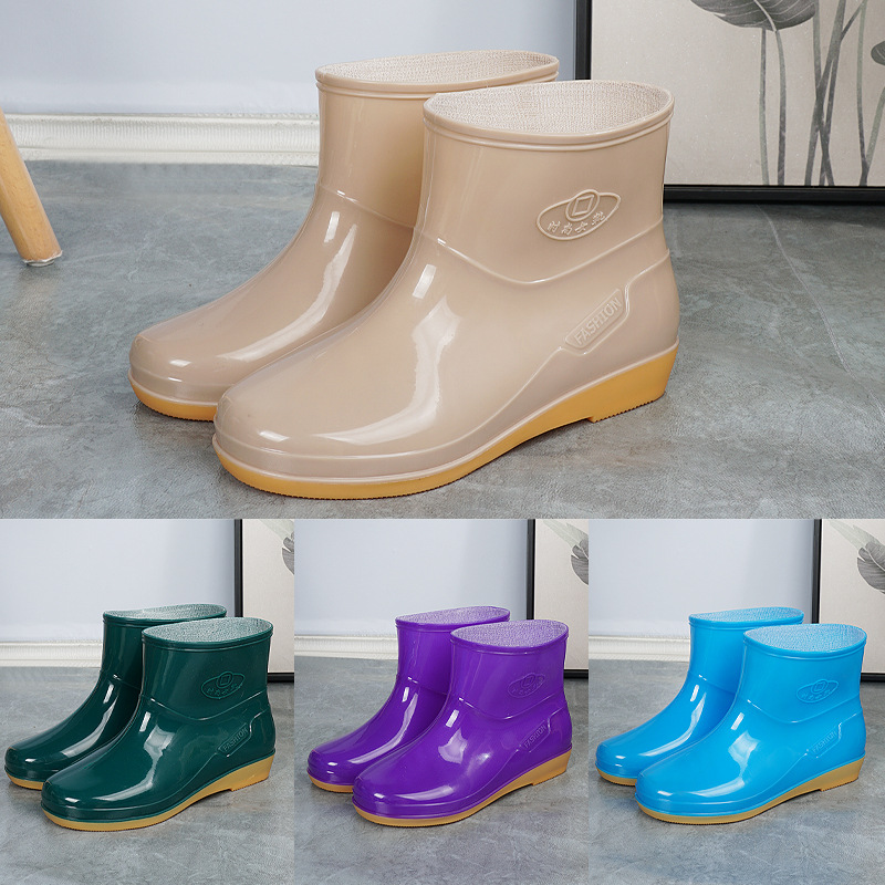 Короткие резиновые сапоги для женщин, весенне-осенний стиль, корейский, из хлопка, теплые, съемные и washable, толстая подошва, низкие водонепроницаемые сапоги