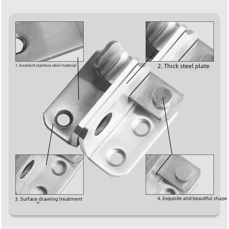 Stainless Steel Latch Door Buckle Black Latch Punch-Free Anti-Theft Door Lock Sliding Door Lock Left and Right Opening Wooden Door Bolt Thickened