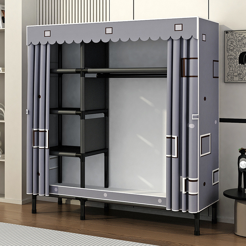 Simple Wardrobe for Home Bedroom with Thickened Steel Frame, Assembled Fabric Wardrobe for Rental, Sturdy and Durable Cabinet
