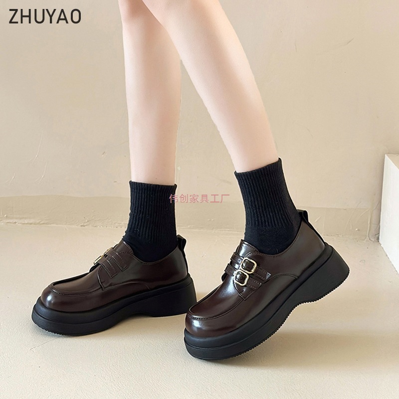 Counter-Style Thick-Soled British-Style Small Leather Shoes for Women 2025 Autumn and Spring Popular Lace-Free Slip-On Flats Loafers