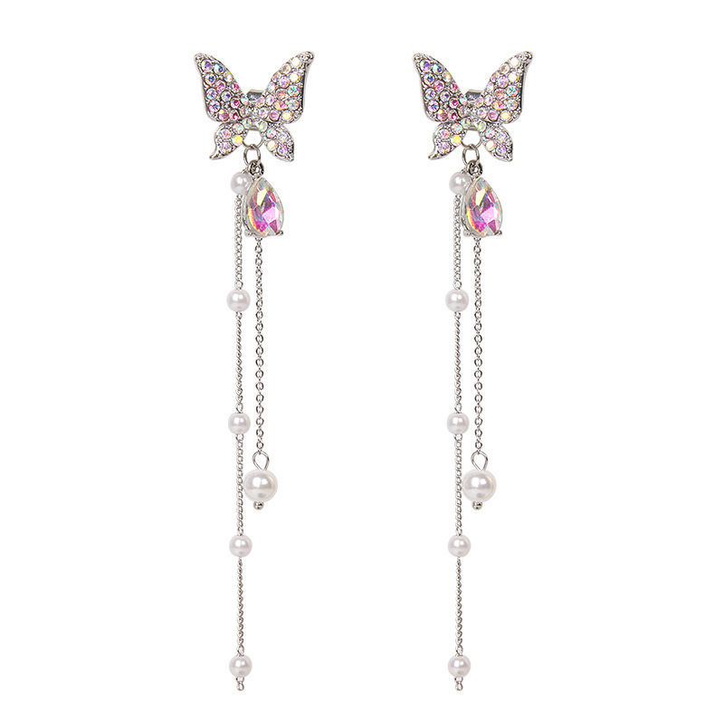 Fairy and Sweet Butterfly Earrings, High-End Lady Style Long Tassel Slimming Earrings for Women Factory Wholesale