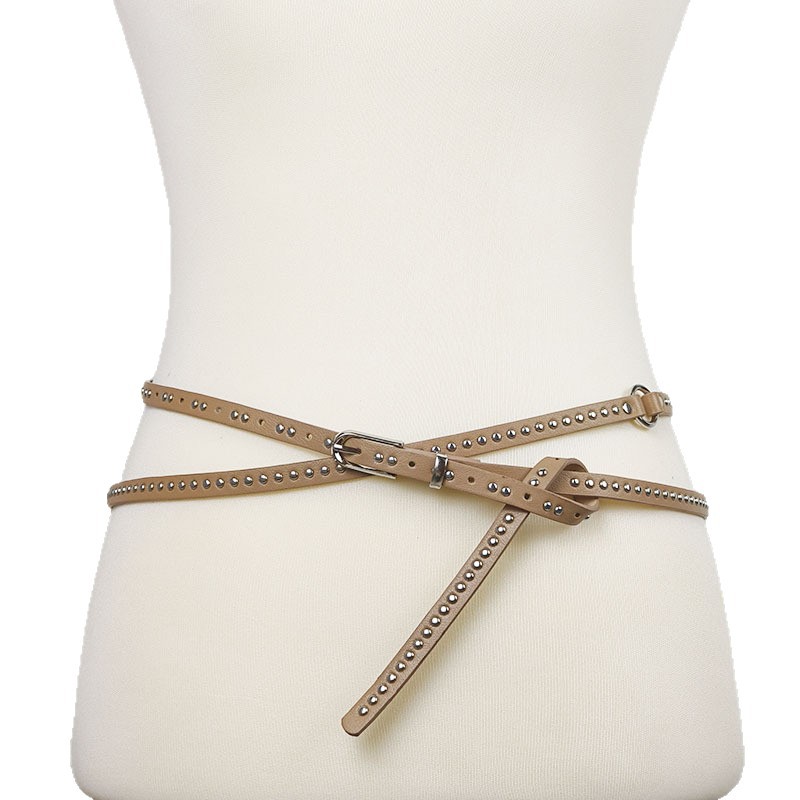 American Spice Girl Punk Metal Buckle Rivet Black Belt Subculture Y2K Diablo Double Thin Belt