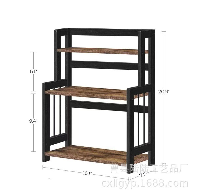 Manufacturer's 3-Layer Desktop Storage Rack Kitchen Spice Display Rack Living Room Bathroom Storage Iron and Wood Combination Storage Rack