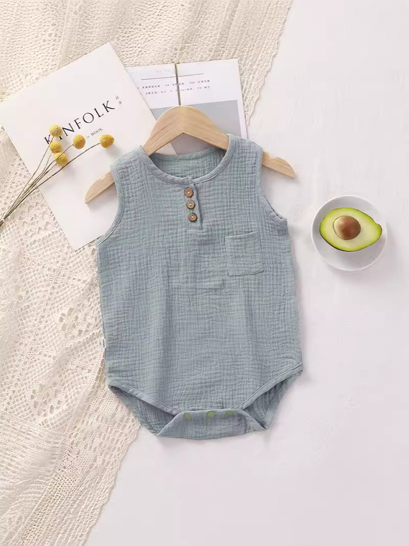 Baby's Jumpsuit Summer Thin Cotton Gauze for Boys and Girls Baby Sleeveless Bag Fat Clothes Pajamas Baby Triangle Climbing Clothes