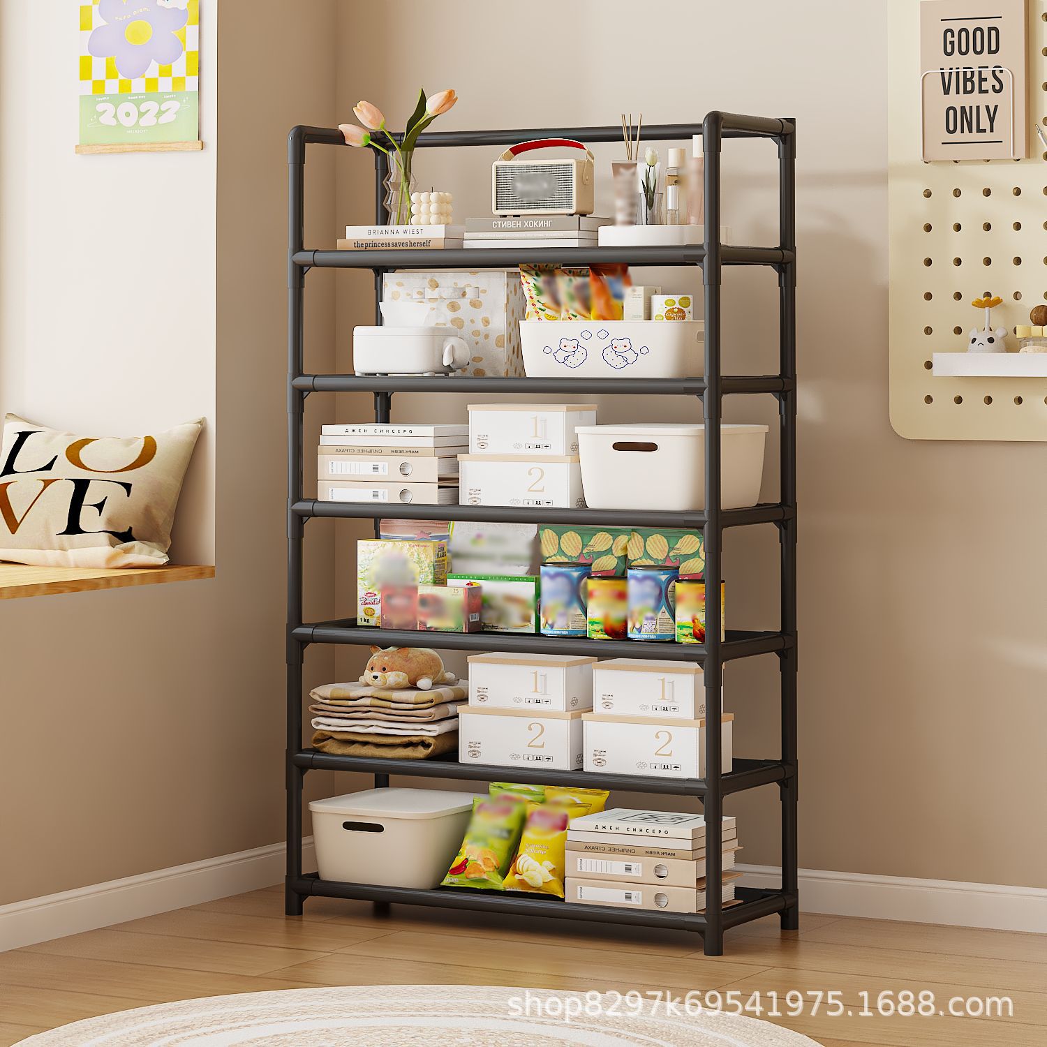 Cross-border Hot-selling Multi-layer Storage Rack Household Storage Rack Bedroom Floor Display Rack Simple and Durable Snack Grocery Rack