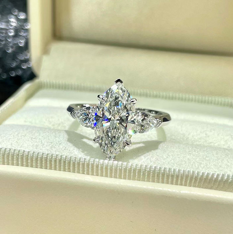 Кольцо из платины Pt950 с выращенным бриллиантом, 2 карата, марquise, цвет D, VS, роскошное и элегантное, индивидуальный заказ из золота и бриллиантов