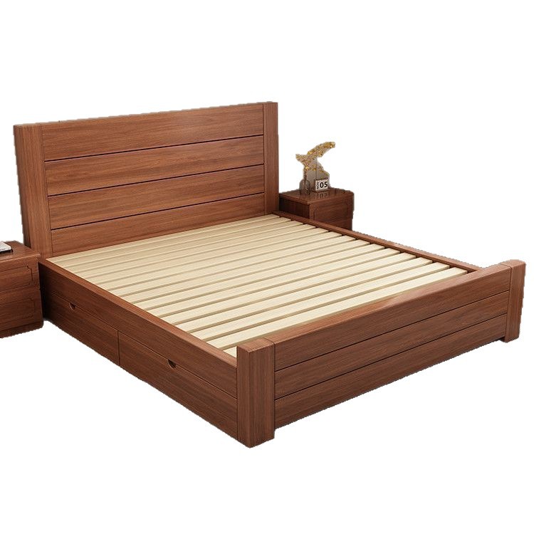 Chinese Solid Wood Bed 1.8m Double Bed Master Bedroom Economical 1.5m Home 1.2m Bed Rental Room
