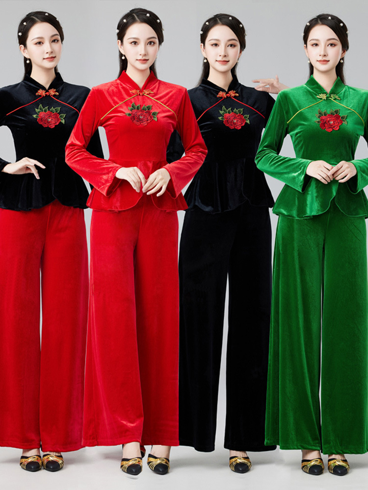 New Square Dance Clothing Xizang Ethnic Style Embroidery Middle-aged and Elderly Classical Dance Table Performance Clothing suit Women's Clothing