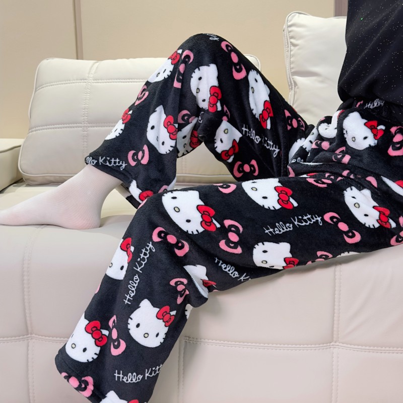 Amazon Cartoon Cat Christmas Velvet Pajamas Women's Home Casual Autumn and Winter Flannel Velvet Pants for Home and Outdoor Wear
