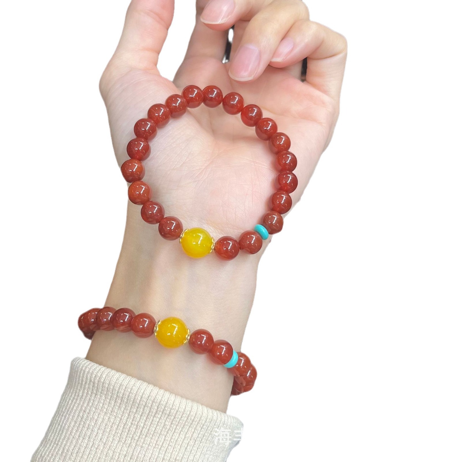 Natural Red Agate Bracelet South Red Bracelet with Yellow Agate Green Pine Fashion New Year Gift Live Welfare