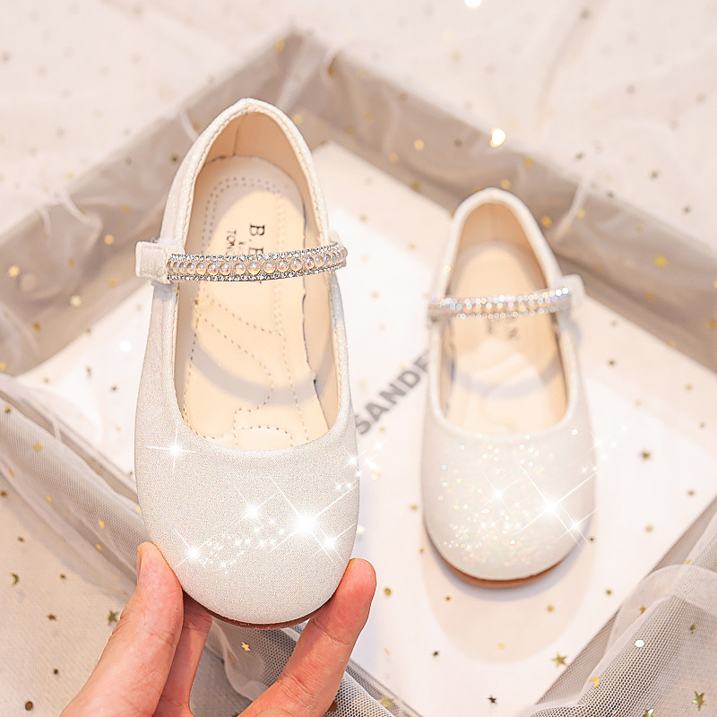 Girls Princess Shoes 2025 Spring and Autumn New Children's Baby Shoes Soft Sole Rhinestone Princess Leather Shoes Girls Performance Shoes