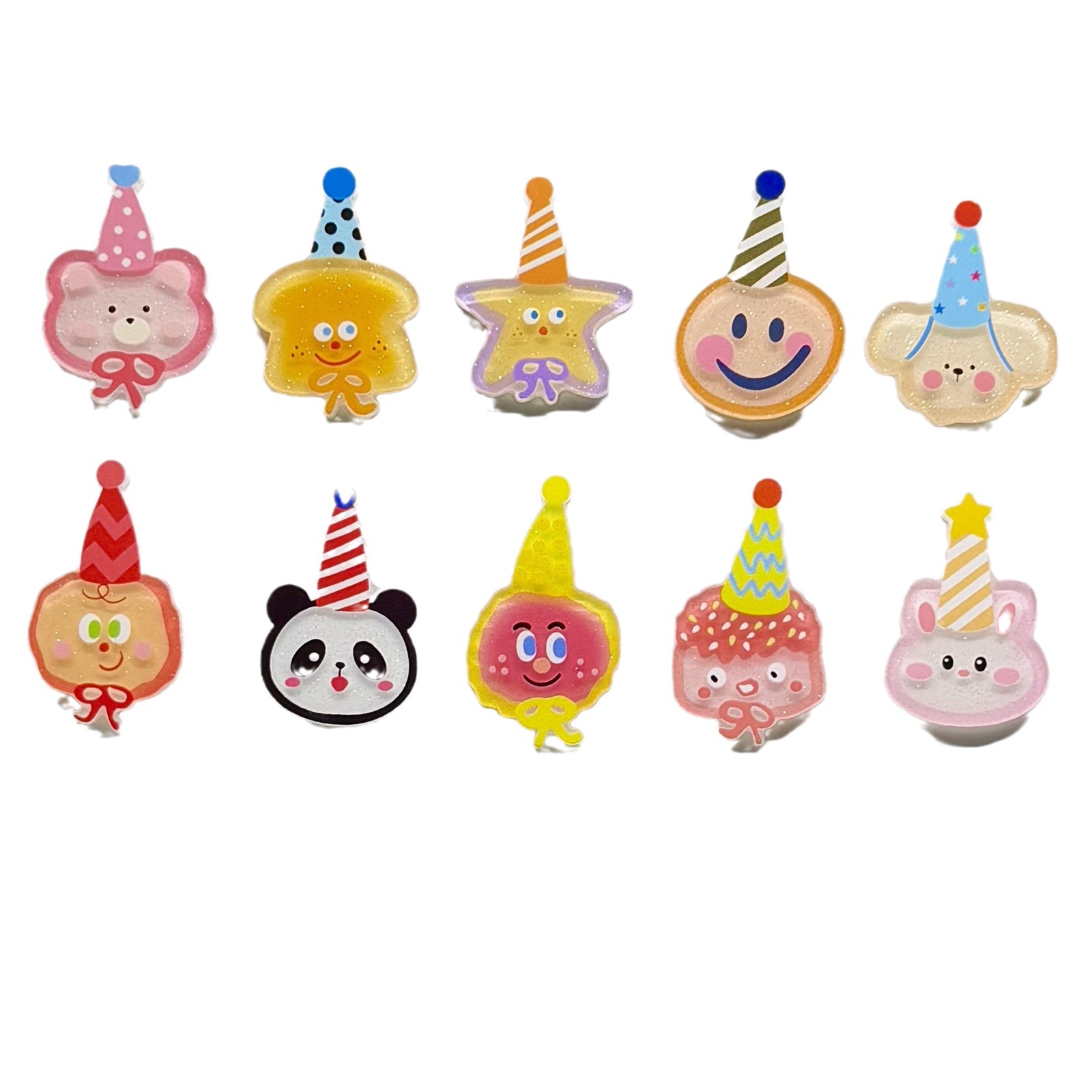 Acrylic Cartoon Cute Party Birthday Hat Small Animal Patch DIY Hairpin Brooch Refrigerator Sticker Accessories