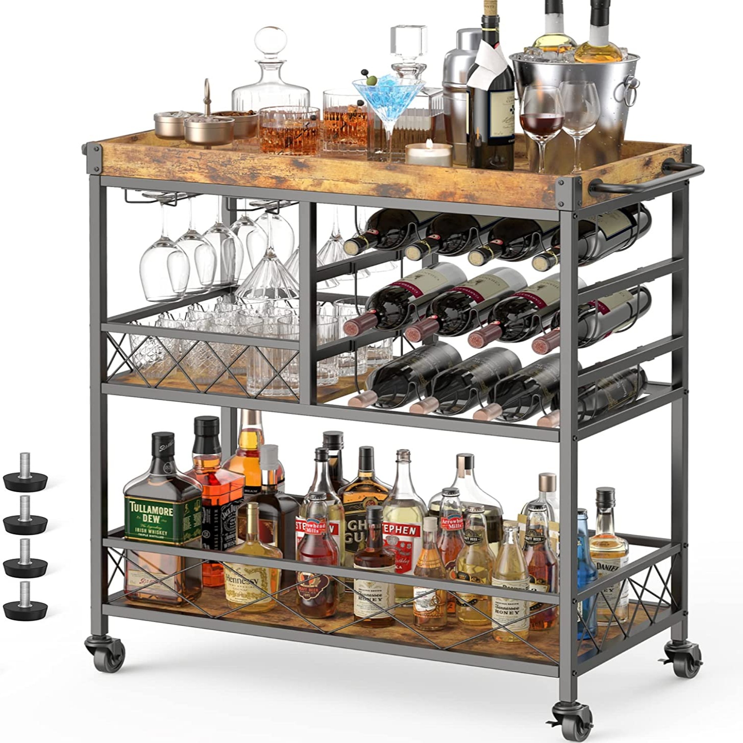 Hand Push Dining Cart Commercial Storage Rack Kitchen Restaurant Wine Side Cabinet Red Wine Mobile Dining Cart Amazon Cross-Border