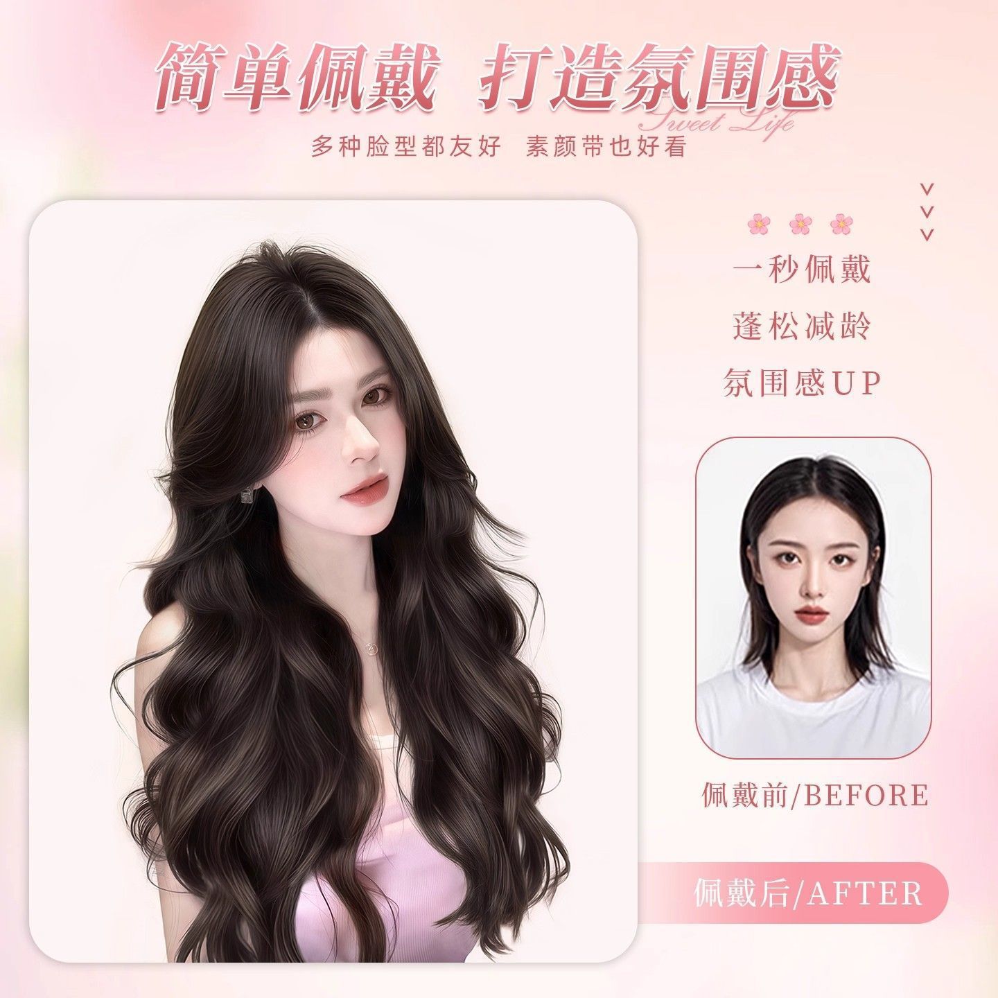 Long Hair Wig for Women, Full Head Wig with Realistic Natural Bangs and Big Waves, Everyday Full Wig