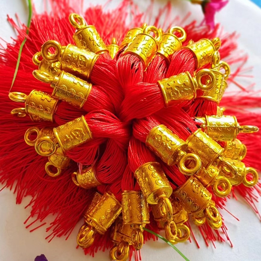 Factory Direct Sales Gold-plated Tube Tassel Festive New Year Pendant Single Tube Double Tube Tassel Tassel Accessories Gold Hat 14cm