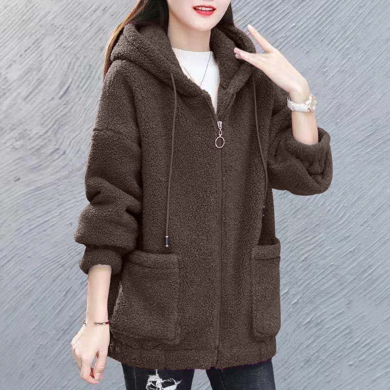 Lamb Velvet Sweatshirt Women's Velvet Thickeneded 2026 New Autumn and Winter Loose Korean Style Zipper Cardigan Teddy Velvet 082
