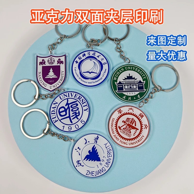 Acrylic School Badge Keychain Creative Gift Souvenir Qr Code Graduation Gift Backpack Pendant Logo Customization