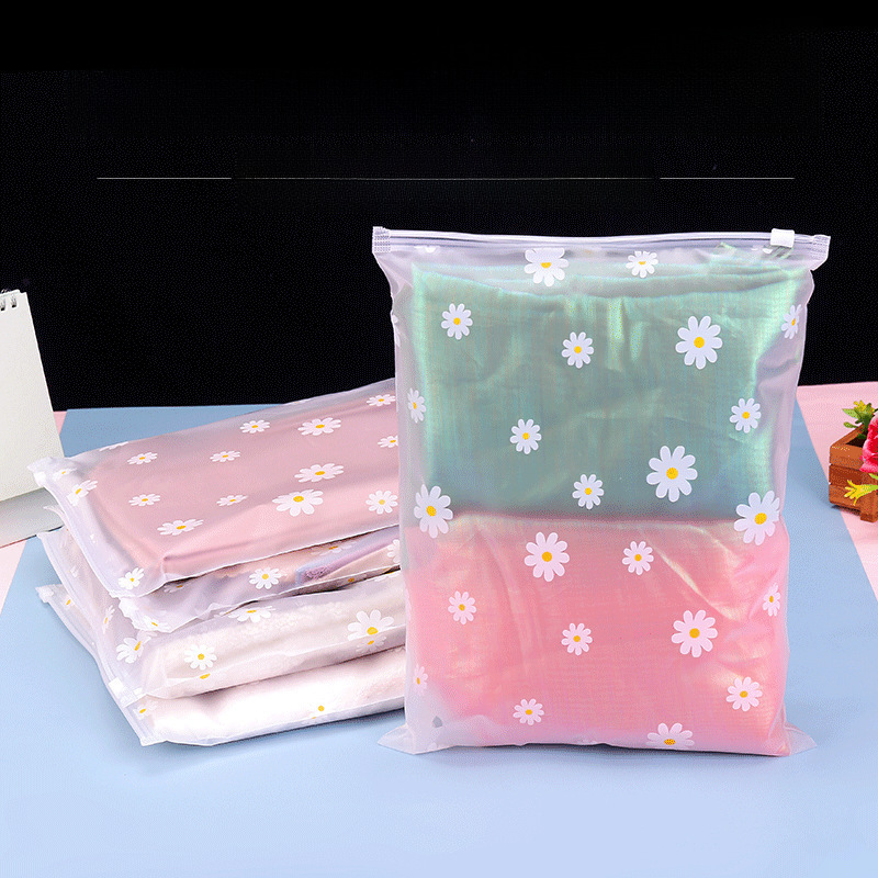 Little Chrysanthemum Clothing Bag Underwear Packaging Bag Eva Ziplock Bag Transparent Frosted Sealed Bag Plastic Zipper Bag
