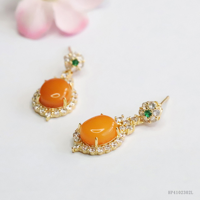 Jiyu natural beeswax earrings chicken yellow amber earrings women's jewelry live generation wholesale HP4102302L