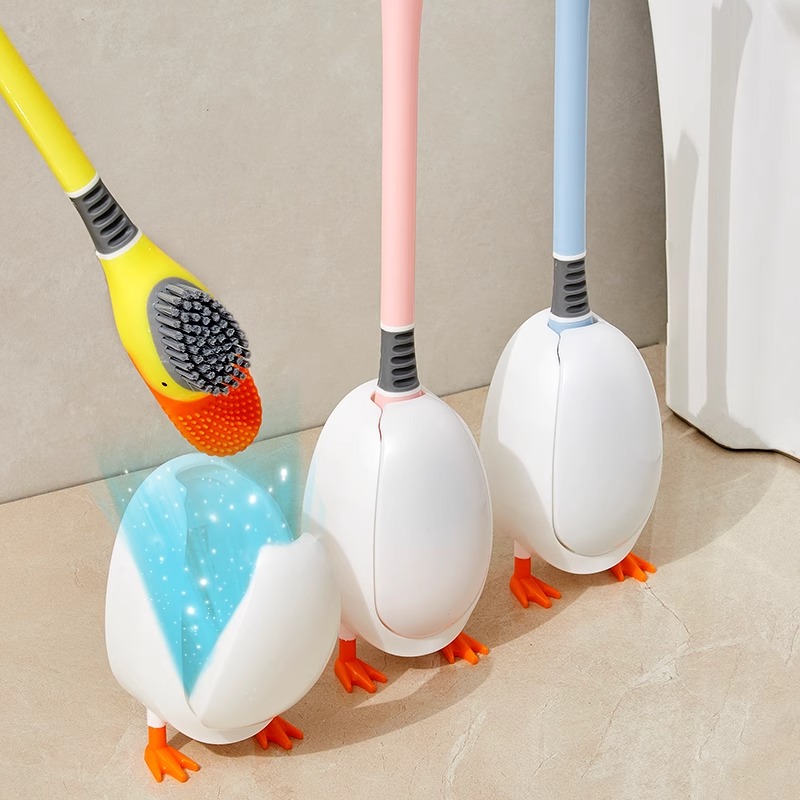 Little Yellow Duck Toilet Brush with Spray Liquid Household No Dead Corner Cleaning Toilet Brush Bathroom Wall-Mounted Silicone Belt Base