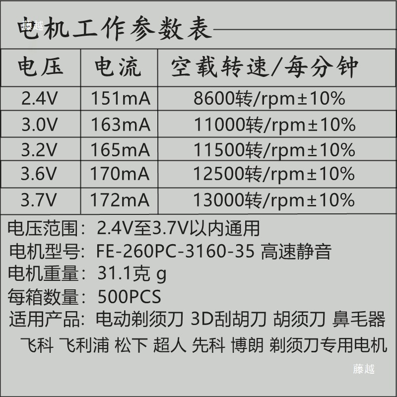 Ff260Pc-3160 Dc Motor 2.4V3.0V3.7V Shaver 3D Shaver Beard Knife Motor